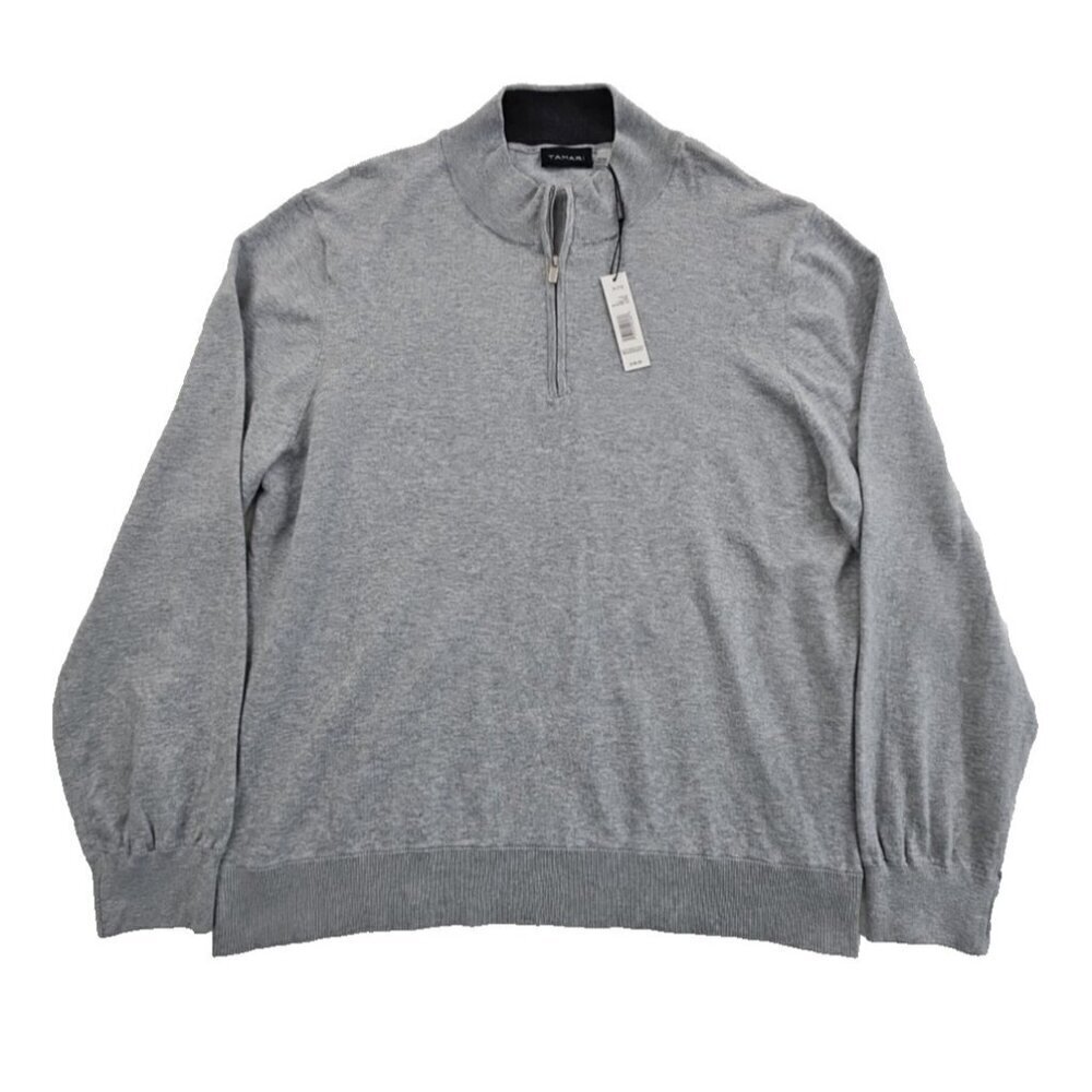 Tahari 1/4 Zip Henley Men's XL Heathered Grey NEW Silk Blend Stretch MSRP $70